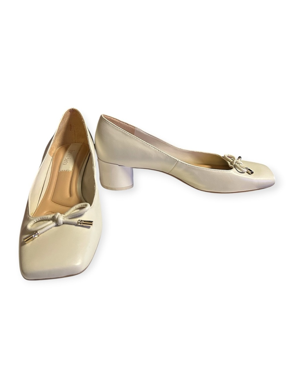 Franco Sarto Natalia Square Toe Block Heel Pumps Cream Size 8